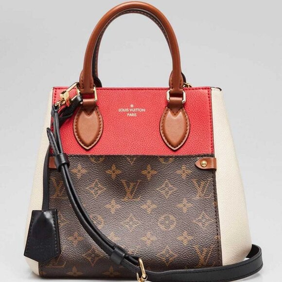 Louis Vuitton Red/White Leather Monogram Canvas Fold Tote PM Bag - Picture 1 of 12